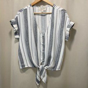 Cloth & Stone (Anthropologie) Waist Tie Blouse - White/Black, M